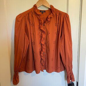 Soer 'Daisya' Ruffle collar/front voile embroidered blouse sz 34